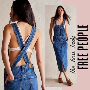 Free People denim skirtall one-piece cotton front slit jumpsuit XS